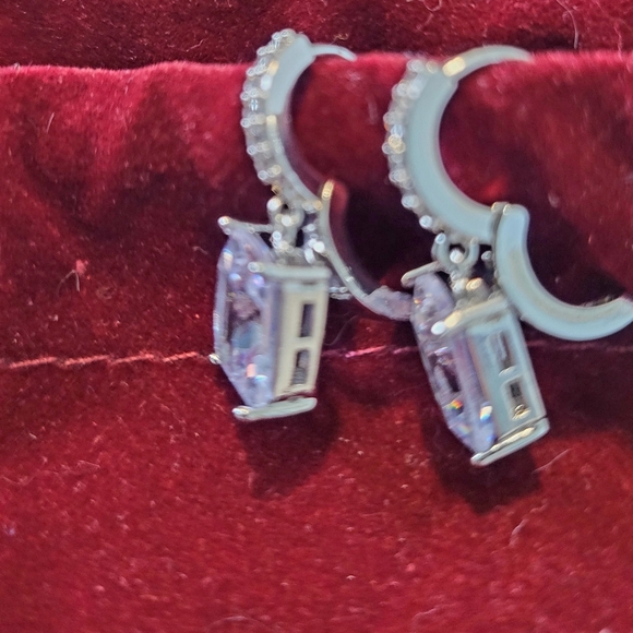 STERLING SILVER CRYSTAL DANGLE EARRINGS - Picture 11 of 14